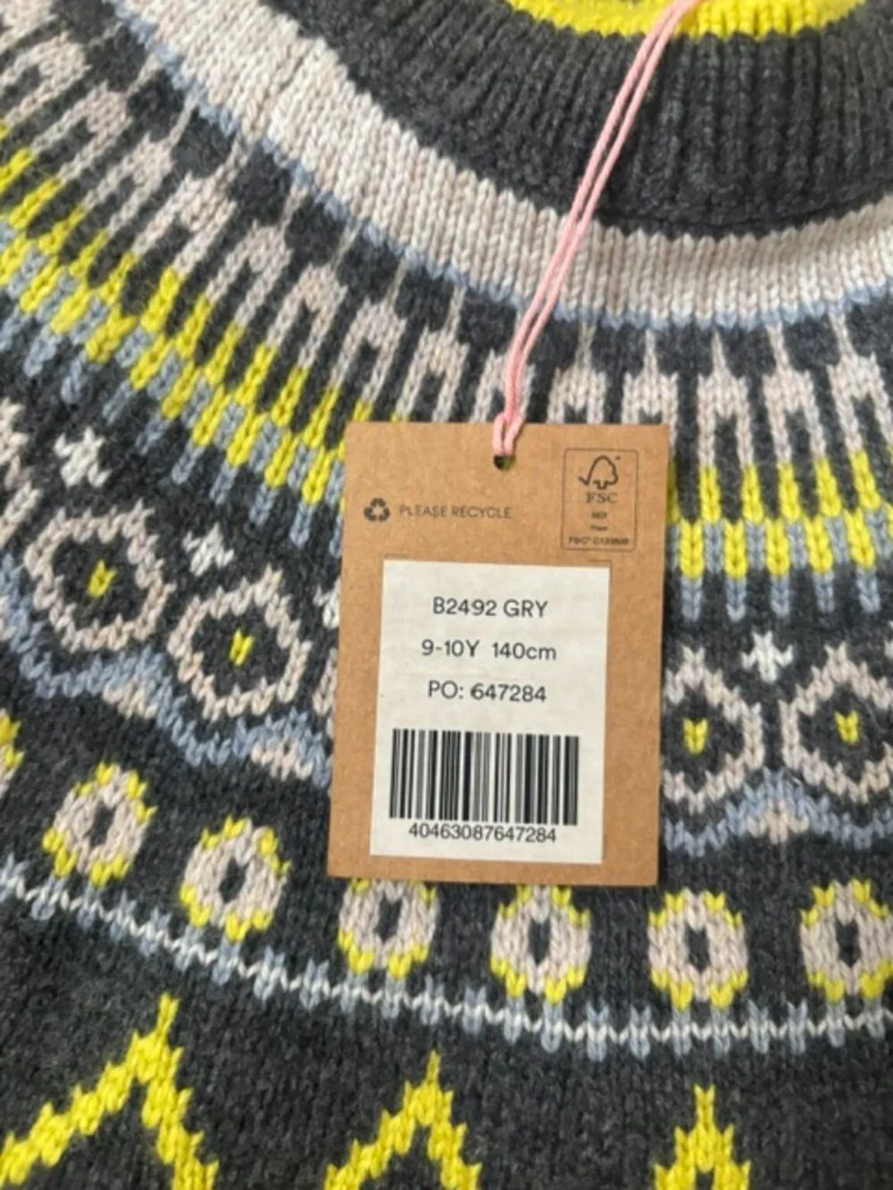 Size 9-10Y: Boys Mini Boden Graphic Fair Isle Wool Blend Sweater- NWT!
